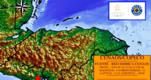 Red sísmica de magnitud 4.59 al sur de Honduras