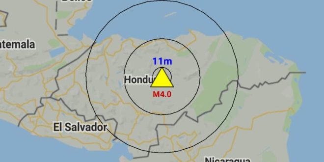 Temblor de magnitud 4.0 sacude zona oriental de Honduras