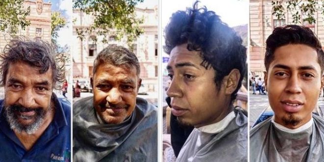 Hondureños cortan cabello a personas que duermen en las calles de Tegucigalpa