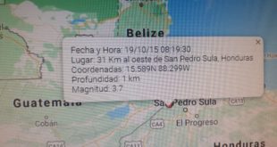 Se reporta temblor de 3.7 en el norte de Honduras