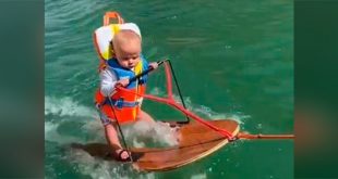 Video: Bebé de 6 meses sorprende haciendo esquí acuático