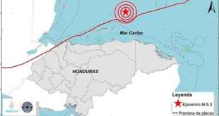 Sismo de magnitud 5.3 grados remece el Caribe de Honduras